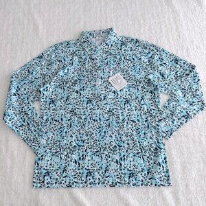 Leon Levin Women's Turquoise and Black Patterned Polo Sports Shirt, Size M